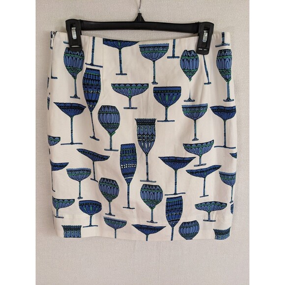 NWT Talbots Skirt A- Line Martini Wine Glass White Blue Women's Size 4 - Picture 5 of 9